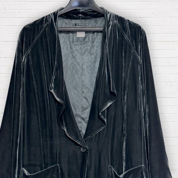 POETRY Velvet Silk Blend Single Button Gray Oversized Jacket Blazer 2XL 16 - Picture 3 of 8